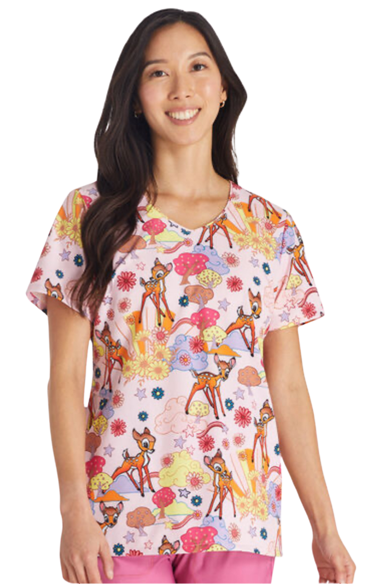 Women's Magic Bambi Print Scrub Top