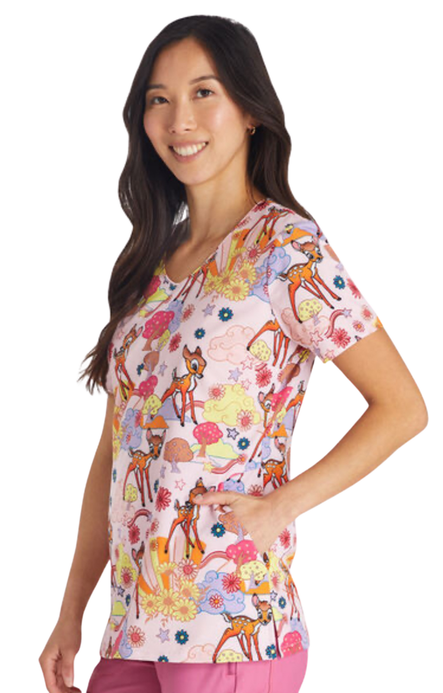 Women's Magic Bambi Print Scrub Top